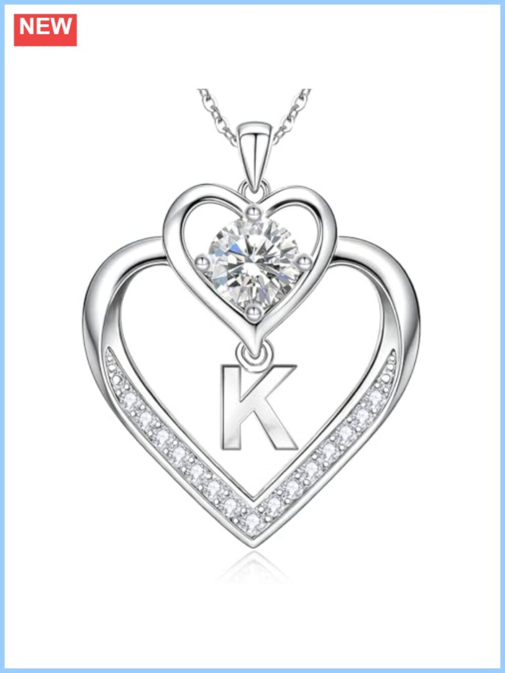 1 Carat Moissanite Sterling Silver Initial Heart Pendant Necklace Women